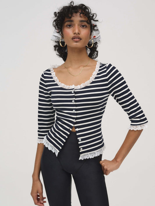 Suzette Stripe Cardigan Black - For Love & Lemons