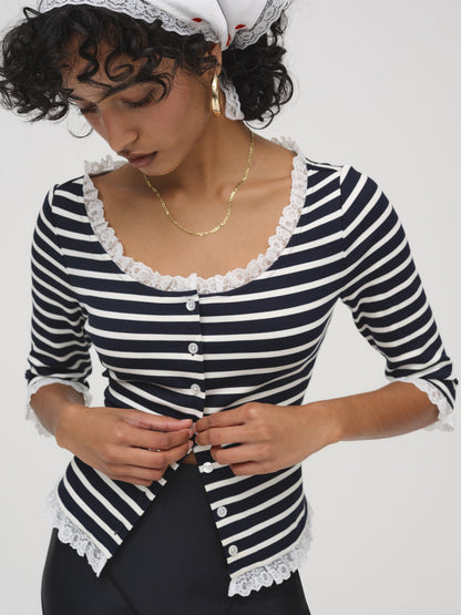 Suzette Stripe Cardigan Black - For Love & Lemons