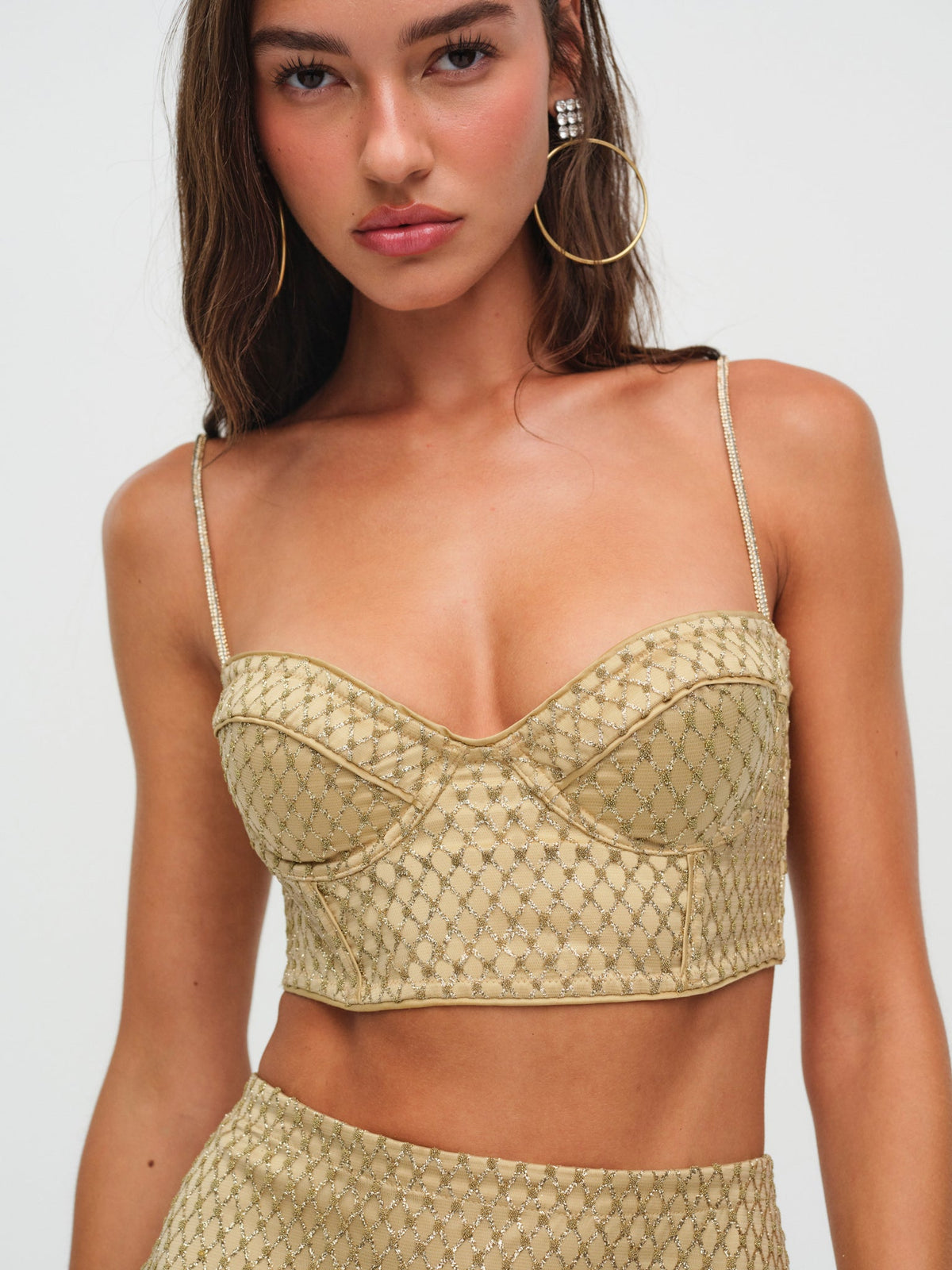 Glitter Grid Bustier Top Gold - For Love & Lemons