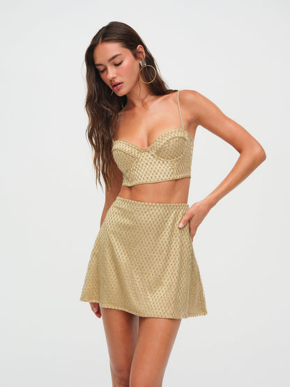 Glitter Grid Bustier Top Gold - For Love & Lemons