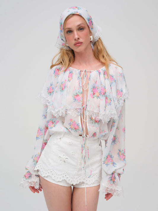 Doily Bouquet Long Sleeve Top White - For Love & Lemons
