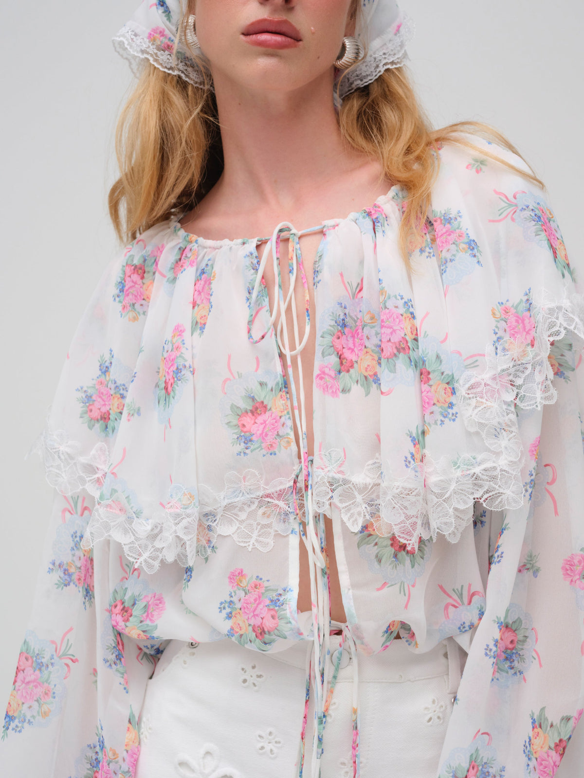 Doily Bouquet Long Sleeve Top White - For Love & Lemons
