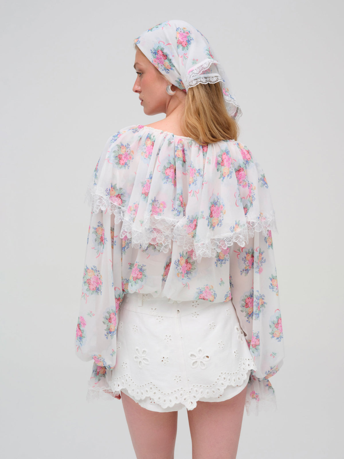 Doily Bouquet Long Sleeve Top White - For Love & Lemons