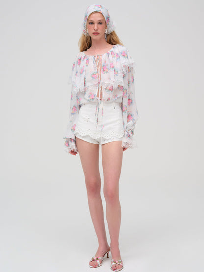 Doily Bouquet Long Sleeve Top White - For Love & Lemons