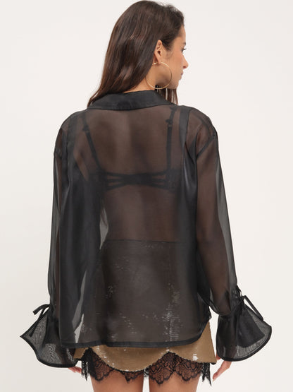 Organza Button-Up Blouse Black - For Love & Lemons