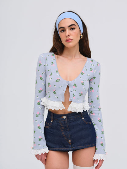 Amalia Knit Cardigan Blue - For Love & Lemons