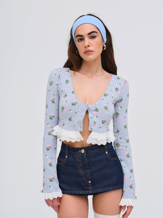 Amalia Knit Cardigan Blue - For Love & Lemons