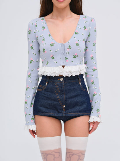 Amalia Knit Cardigan Blue - For Love & Lemons