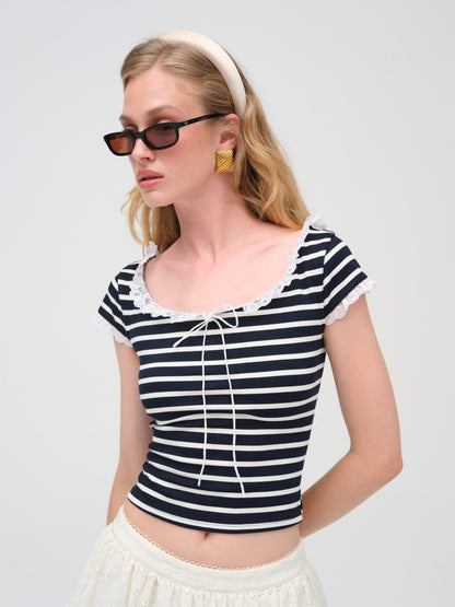 Suzette Stripe Top Black - For Love & Lemons