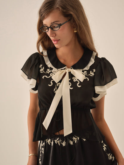 Emmie Chiffon Top Black - For Love & Lemons