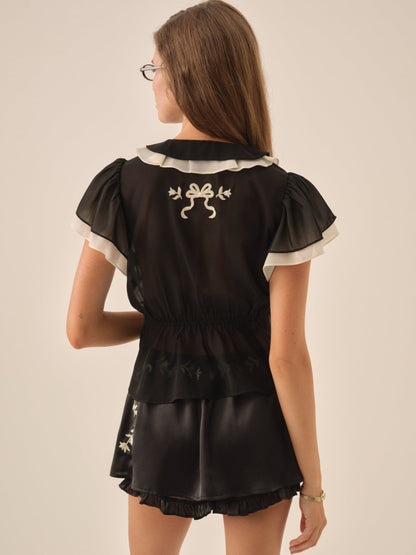 Emmie Chiffon Top Black - For Love & Lemons