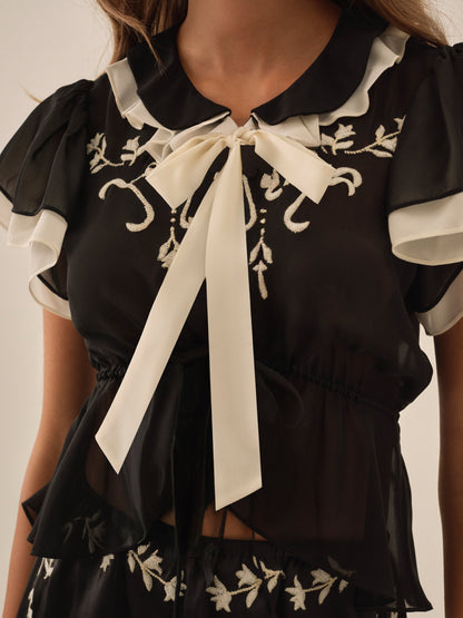 Emmie Chiffon Top Black - For Love & Lemons