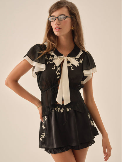 Emmie Chiffon Top Black - For Love & Lemons