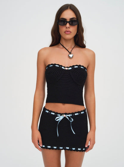 Kelsey Crochet Top Black - For Love & Lemons