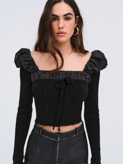 Aliyah Pointelle Top Black - For Love & Lemons