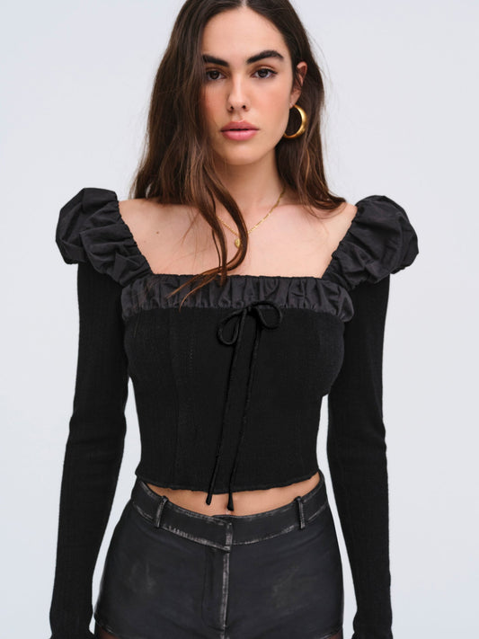 Aliyah Pointelle Top Black - For Love & Lemons