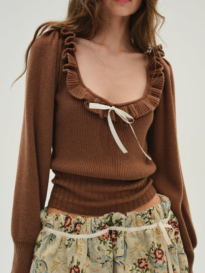 Miranda Knit Top Brown - For Love & Lemons