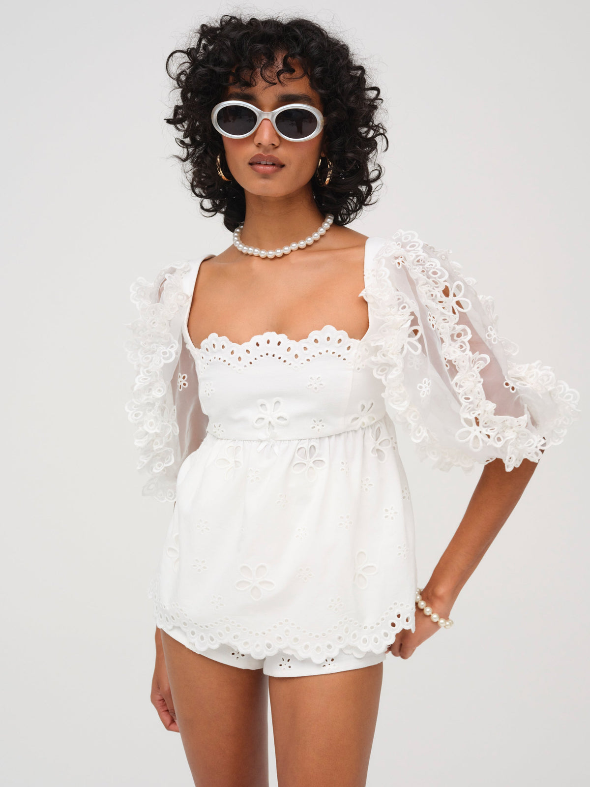 Daisy Eyelet Top White - For Love & Lemons