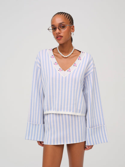 Edie Jacquard Knit Sweater Blue - For Love & Lemons