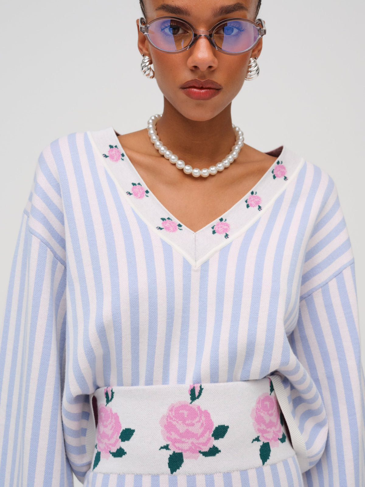 Edie Jacquard Knit Sweater Blue - For Love & Lemons
