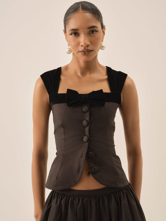 Train Station Poplin Top Black - For Love & Lemons