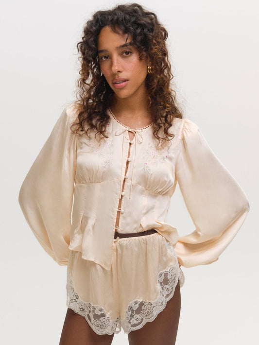 Betsy Bow Blouse Pale Peach - For Love & Lemons
