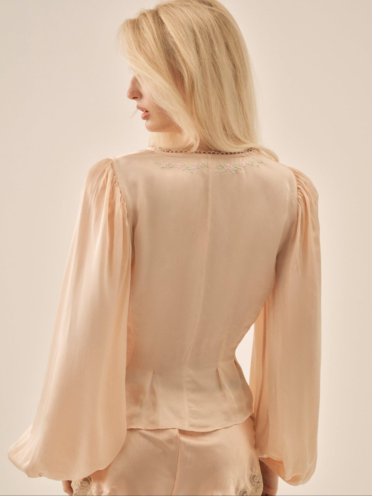 Betsy Bow Blouse Pale Peach - For Love & Lemons