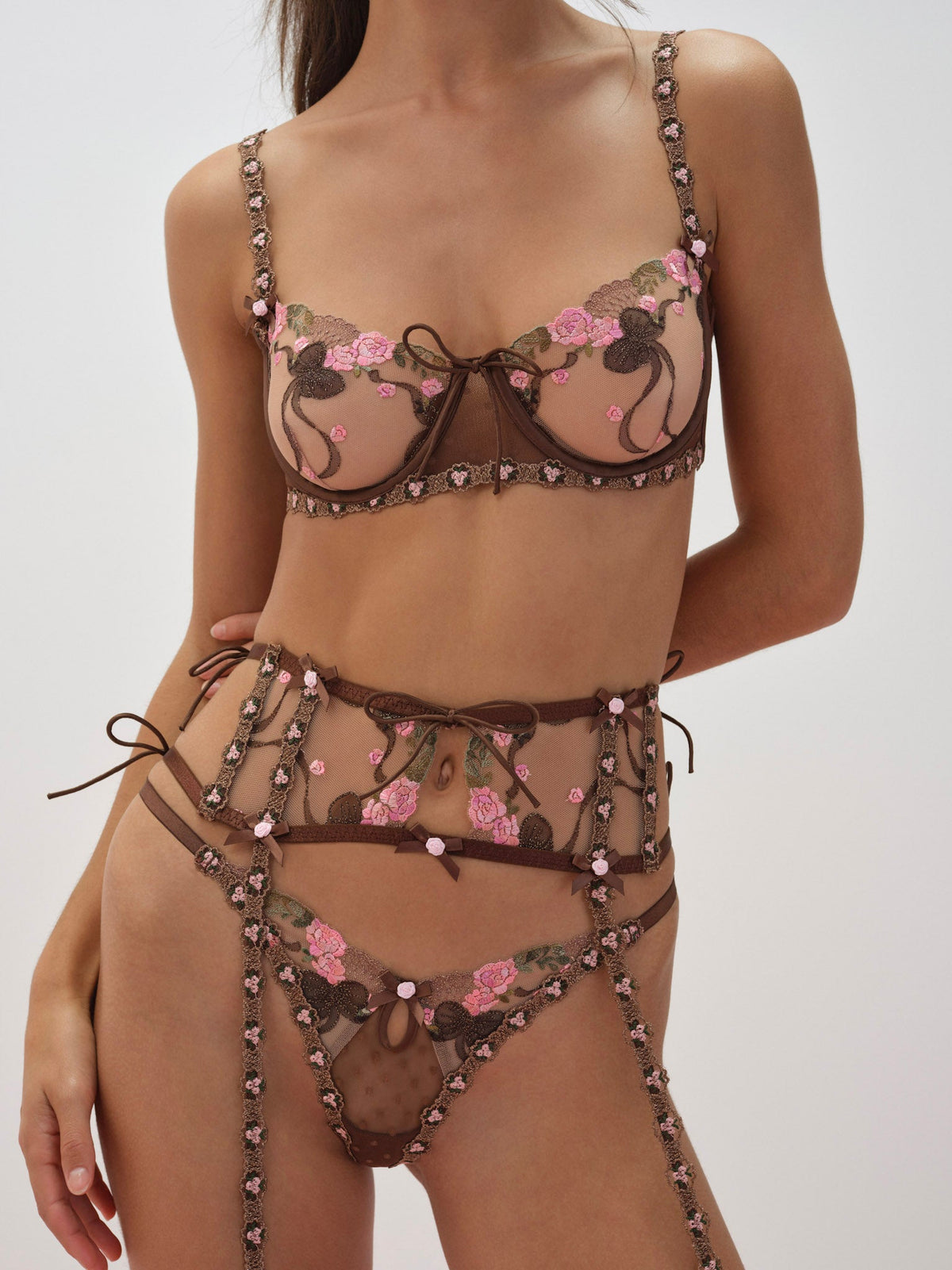 Runaway Bows Underwire Bra Brown - For Love & Lemons