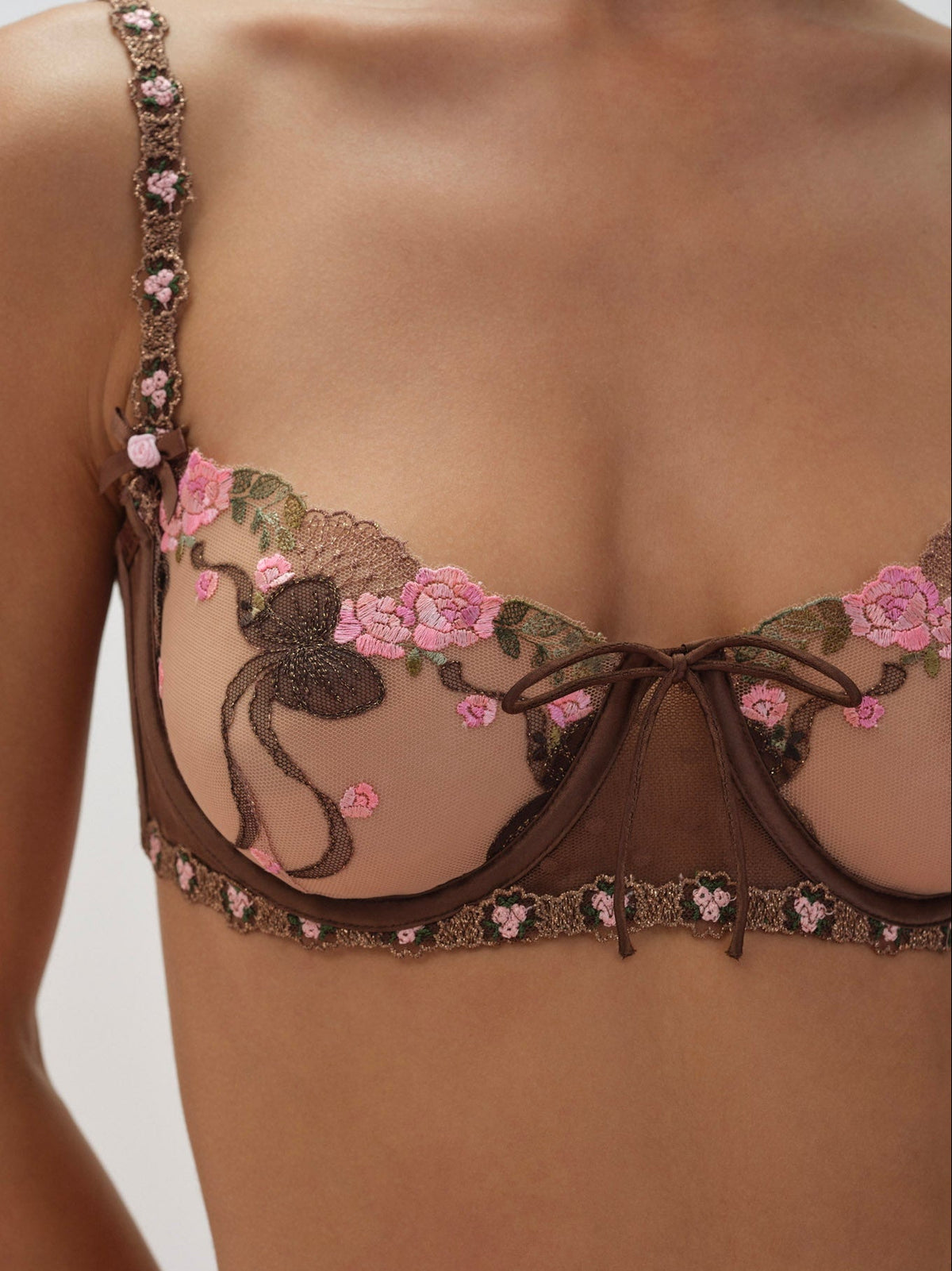 Runaway Bows Underwire Bra Brown - For Love & Lemons