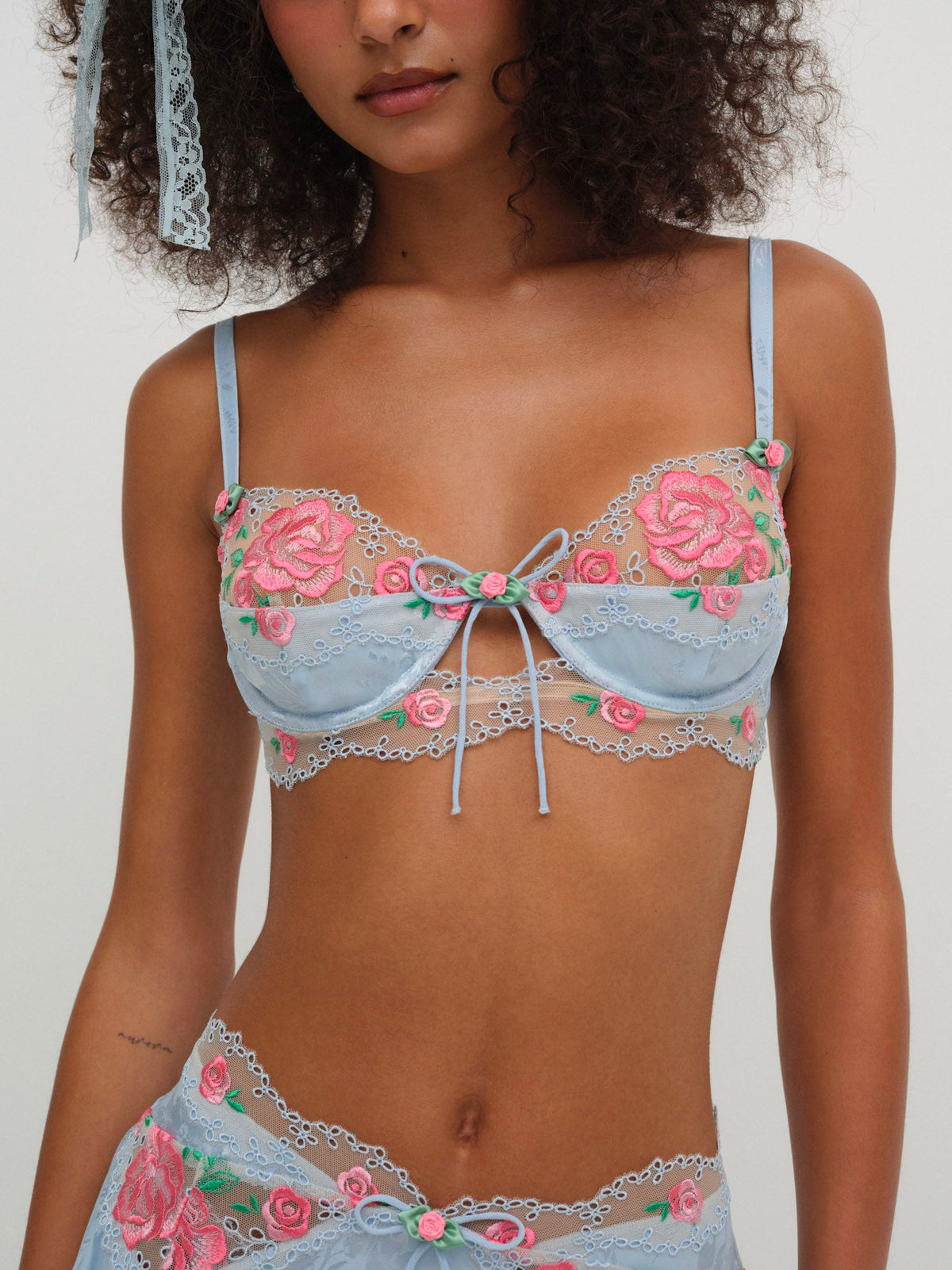 Vintage Rose Eyelet Bra Blue - For Love & Lemons