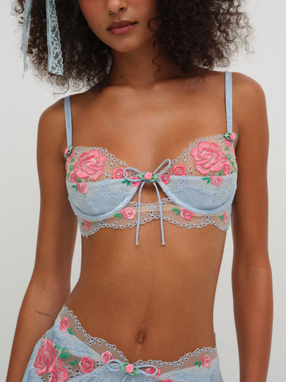 Vintage Rose Eyelet Bra Blue - For Love & Lemons