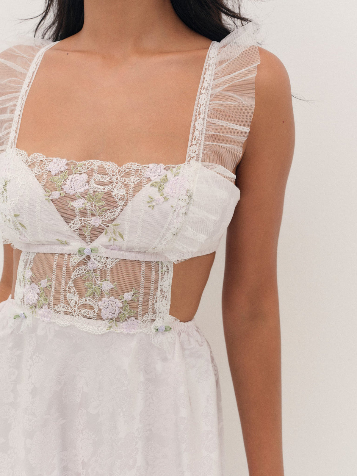 Lattice Bows Slip Dress White - For Love & Lemons