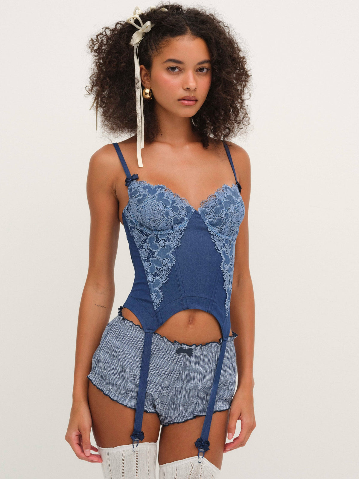 Denim Hearts Bustier Blue - For Love & Lemons