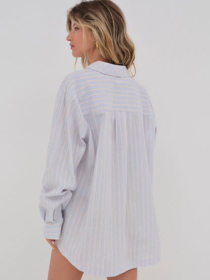 Lakeside Stripe Button Down Top Blue - For Love & Lemons