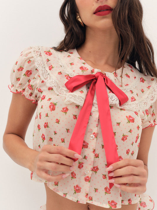 Leah Crop Top Cream - For Love & Lemons