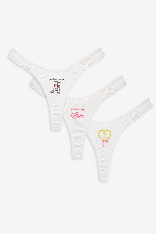 Bachelorette Thong Panty Pack White - For Love & Lemons