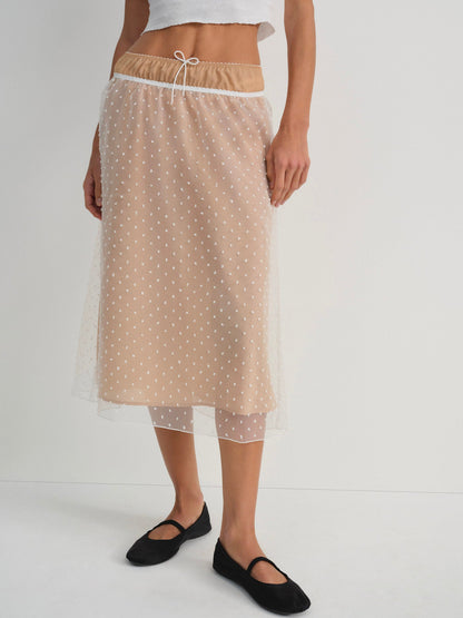 Devon Dot Midi Skirt White - For Love & Lemons