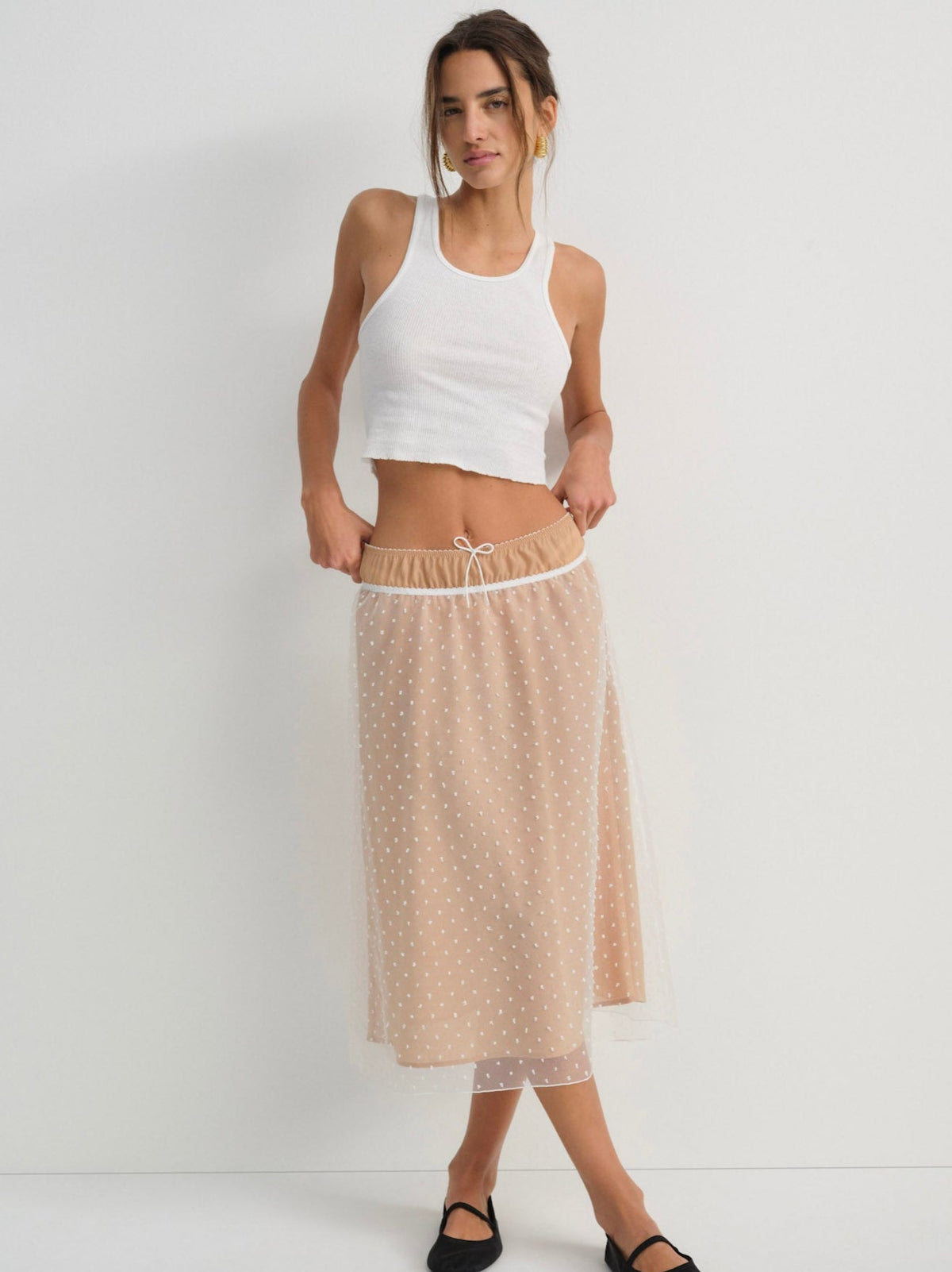 Devon Dot Midi Skirt White - For Love & Lemons
