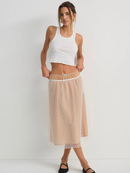 Devon Dot Midi Skirt White - For Love & Lemons
