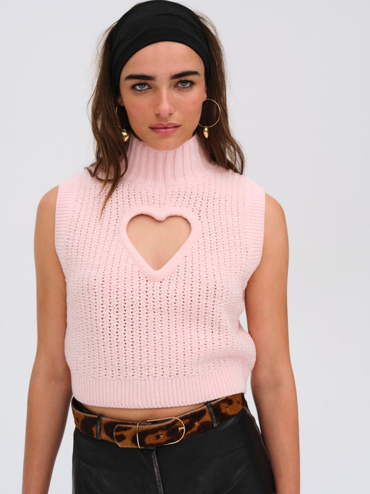 Rebecca Heart Sweater Vest Pink - For Love & Lemons