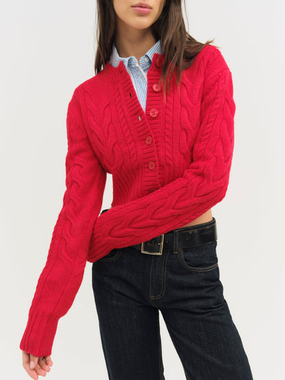Camille Cable Knit Cardigan Red - For Love & Lemons