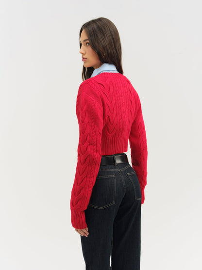 Camille Cable Knit Cardigan Red - For Love & Lemons
