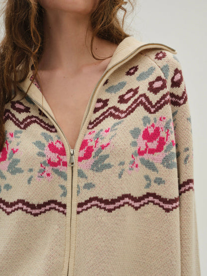 Ski Lodge Zip-Up Sweater Cream - For Love & Lemons