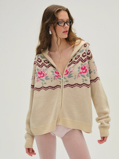 Ski Lodge Zip-Up Sweater Cream - For Love & Lemons