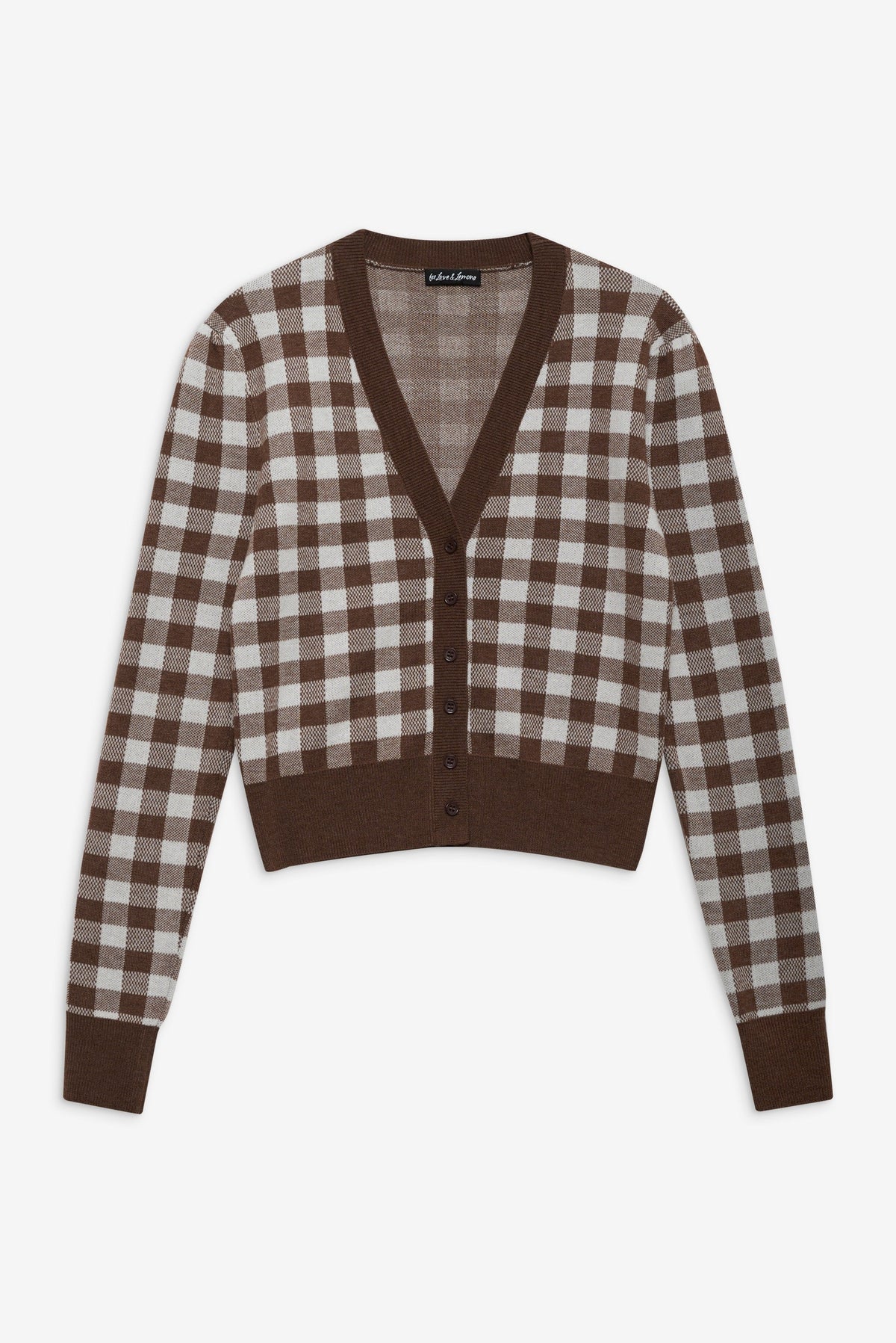 Gingham Knit Cardigan Brown - For Love & Lemons