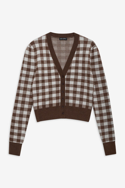 Gingham Knit Cardigan Brown - For Love & Lemons