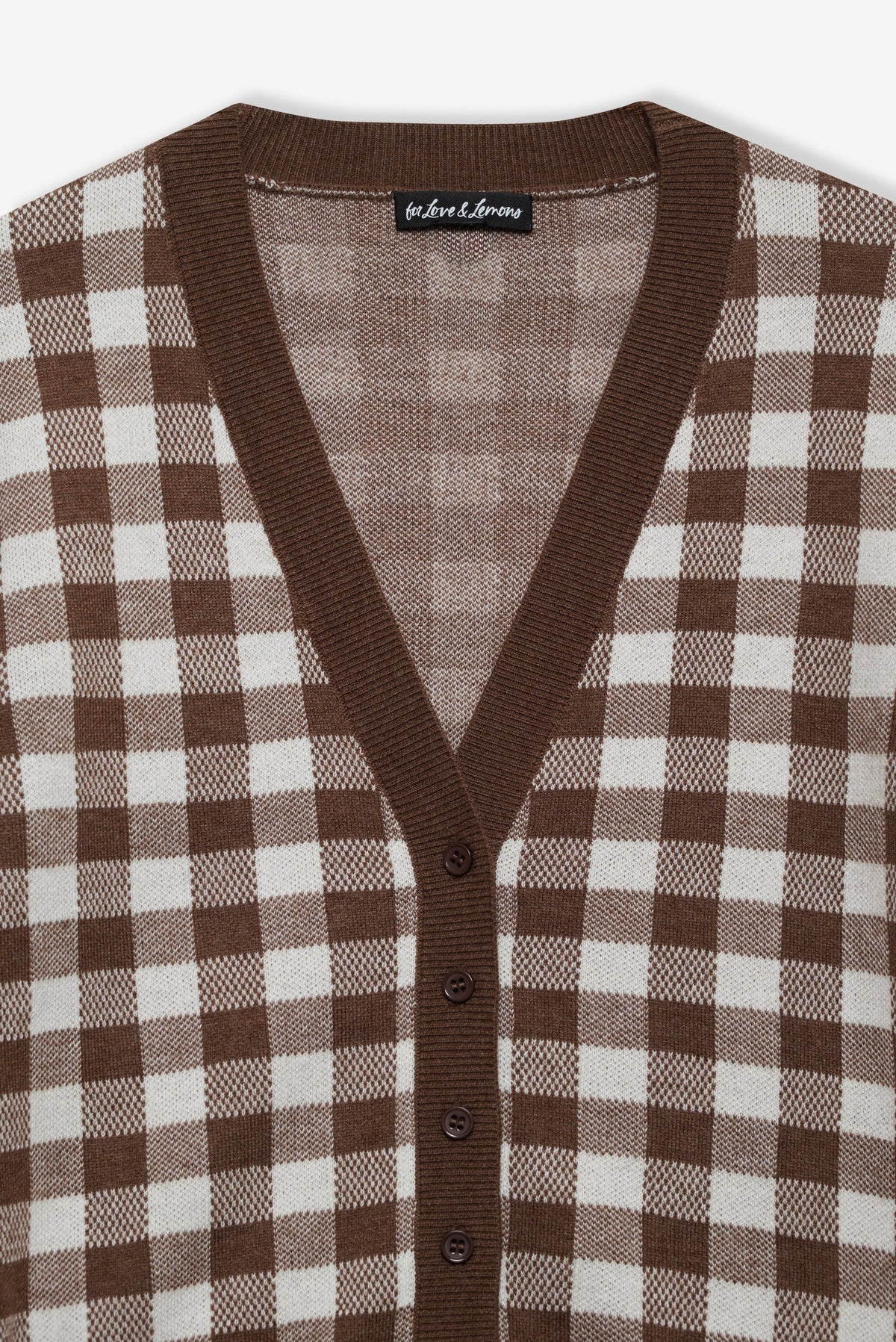 Gingham Knit Cardigan Brown - For Love & Lemons