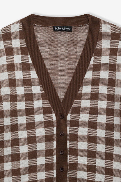 Gingham Knit Cardigan Brown - For Love & Lemons