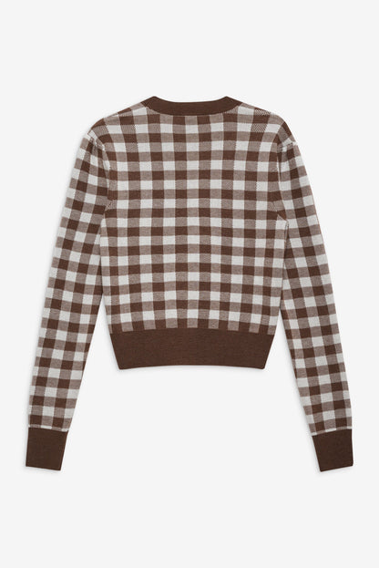 Gingham Knit Cardigan Brown - For Love & Lemons