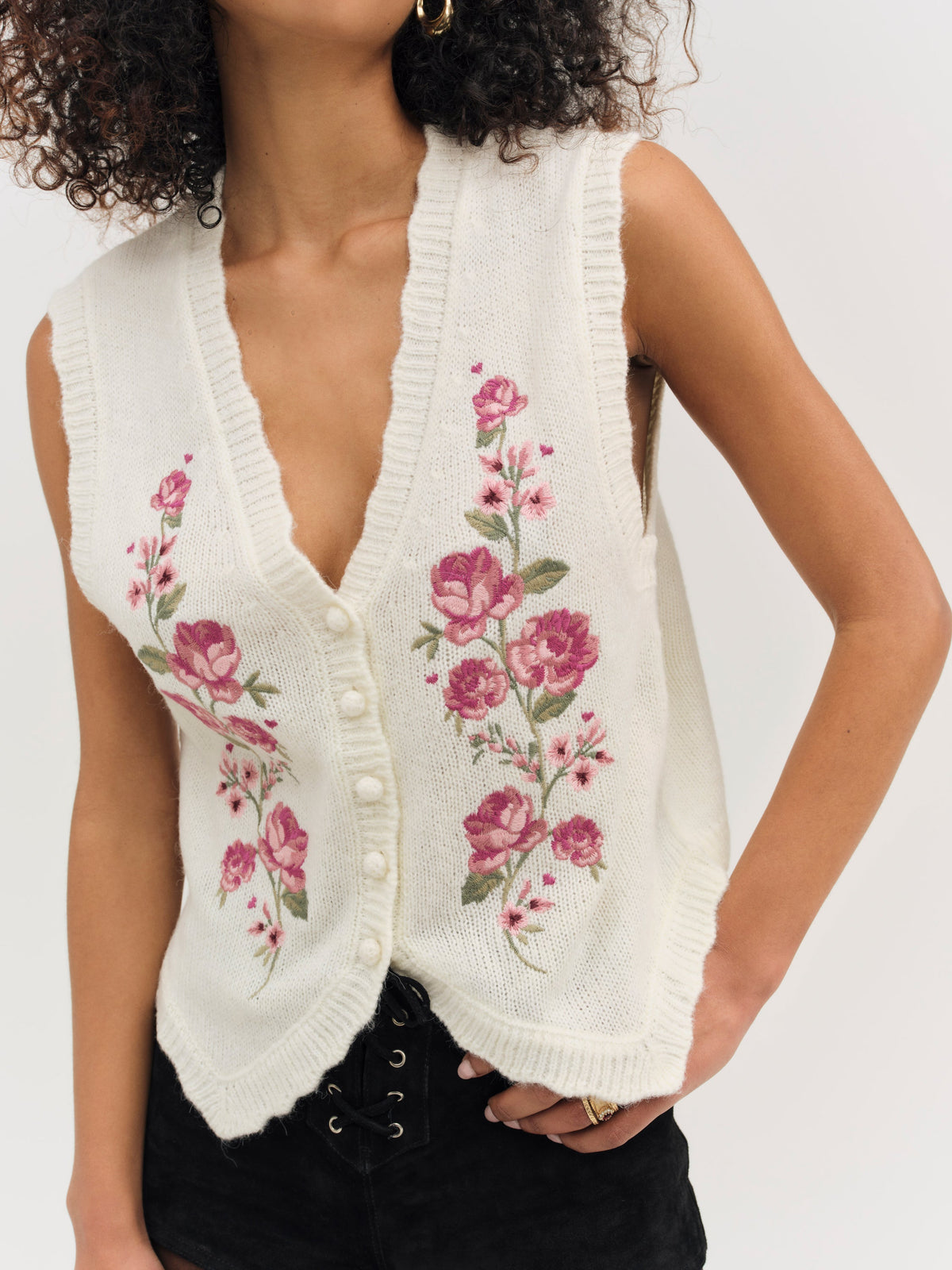 Molly Embroidered Sweater Vest Cream - For Love & Lemons